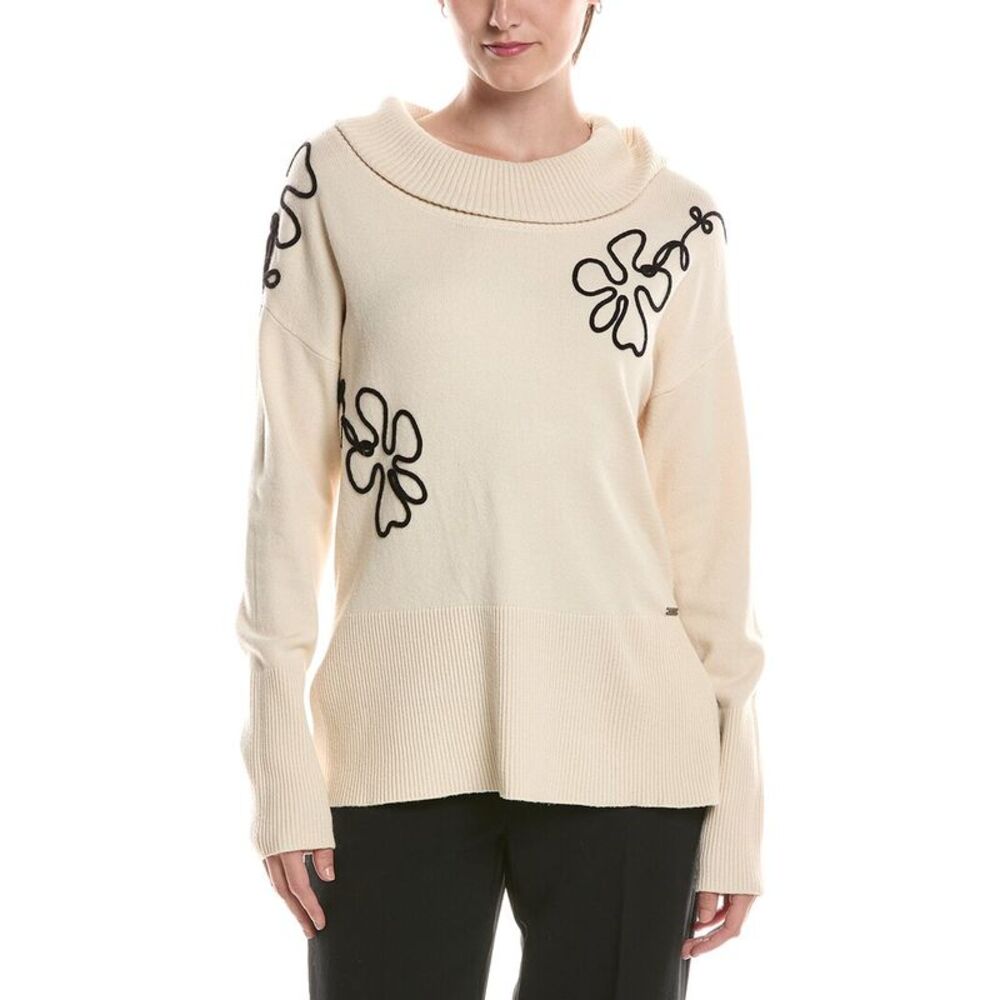 Picadilly Womens  Floral Embroidered Sweater, Beige